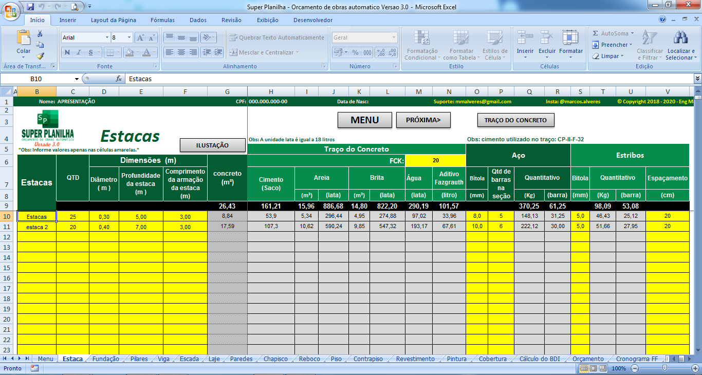 Planilha Para Levantamento Quantitativo De Materiais 1345